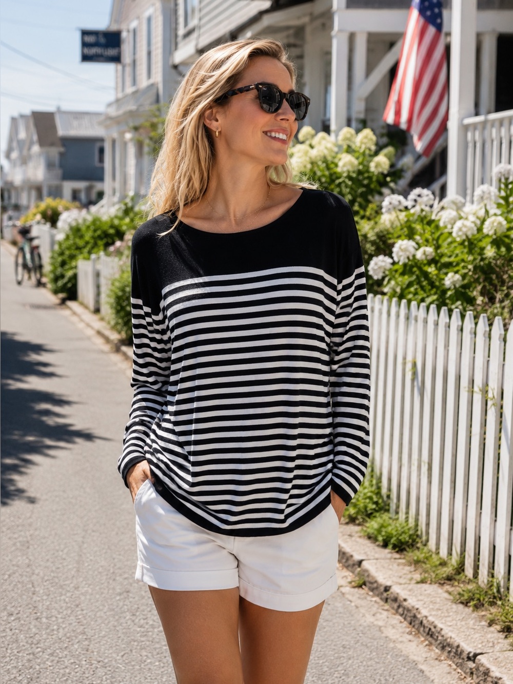 NWT GRACE Black and White Nautical Striped Lightweight Sweater, 3X
